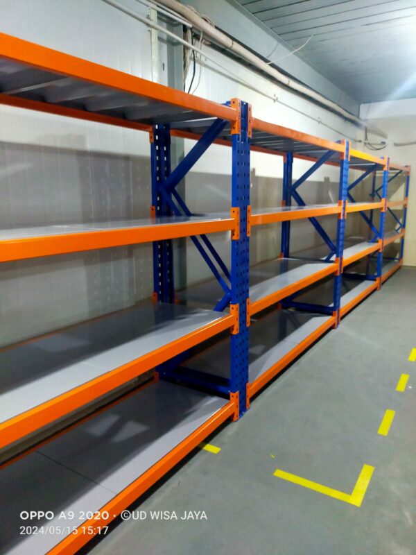 RAK BESI GUDANG MEDIUM DUTY TIPE ZA-500 KAPASITAS 500 KG / SUSUN SHELVING x 4 SUSUN ATAU 2 TON / UNIT RAK, UKURAN 200x50x200 CM & 200x60x200 CM (UKURAN & WARNA BISA CUSTOM)