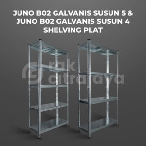 RAK BESI GUDANG SIKU LUBANG SERBAGUNA TIPE JUNO B02 GALVANIS – PLAT SHELVING, SUSUN 4 & 5, UKURAN 90x35x180 CM, NON BAUT (BOLTLESS), KIRIM KE SELURUH INDONESIA