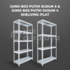 RAK GUDANG BESI SIKU SUSUN SERBAGUNA TIPE JUNO B02 PUTIH - SHELVING PLAT | SUSUN 4 & 5, UKURAN 90x35x180 CM, NON BAUT (BOLTLESS)