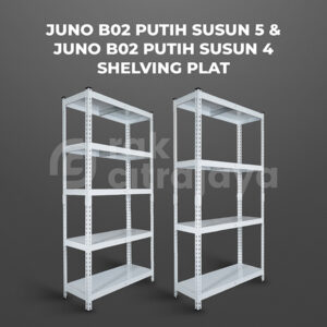 RAK GUDANG BESI SIKU SUSUN SERBAGUNA TIPE JUNO B02 PUTIH - SHELVING PLAT | SUSUN 4 & 5, UKURAN 90x35x180 CM, NON BAUT (BOLTLESS)