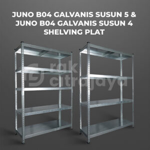 RAK BESI SIKU LUBANG BOLTLESS JUNO 04 GALVANIS SHELVING PLAT, SUSUN 4 & 5, UKURAN 120x40x180 CM 