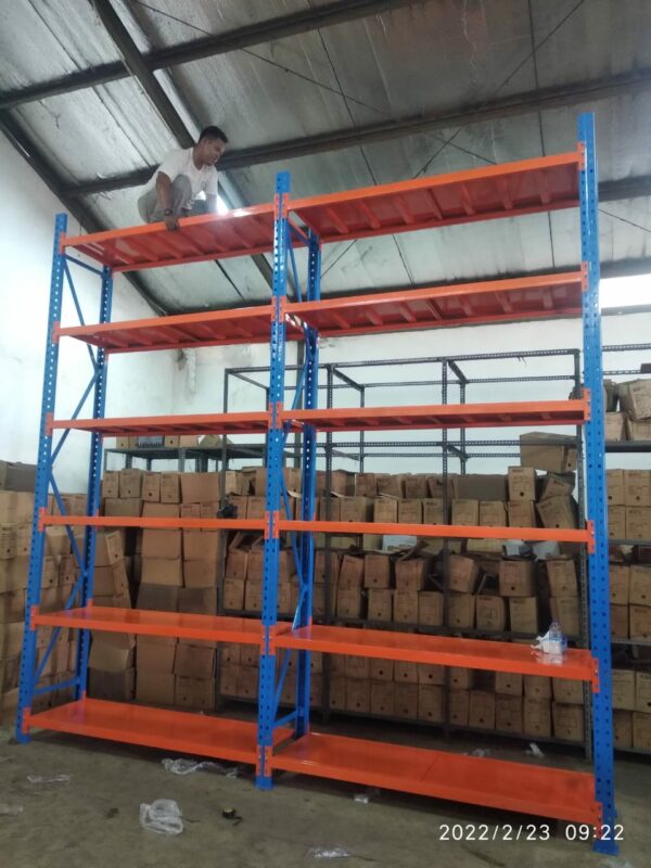 RAK TIPE ZA-500 T.300 - RAK GUDANG BESI PABRIK MEDIUM DUTY (LOKAL) TINGGI 300 CM, KEKUATAN 500 KG / LEVEL ATAU 2 TON / UNIT, 4 LEVEL, UKURAN 200x50x300 CM & 200x60x300 CM (WARNA & UKURAN BISA CUSTOM)