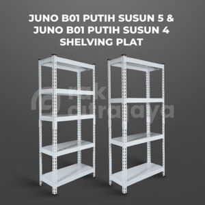 RAK BESI GUDANG SIKU LUBANG SERBAGUNA SHELVING PLAT TIPE JUNO 01 SUSUN 4 & 5, UKURAN 70x30x150 CM, NON BAUT, WARNA PUTIH