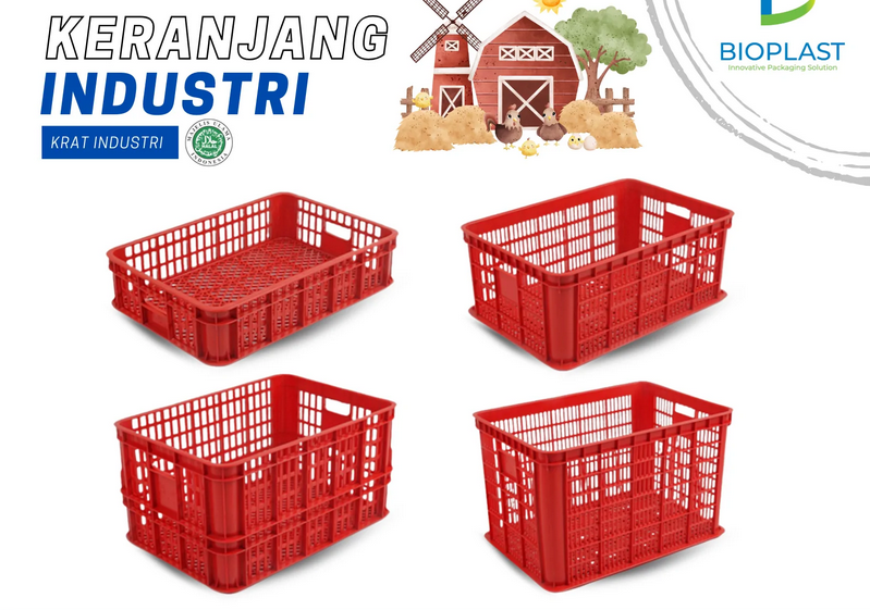 KERANJANG INDUSTRI MERAH BIOPLAST TIPE 6215, 6225, 6232, 6238