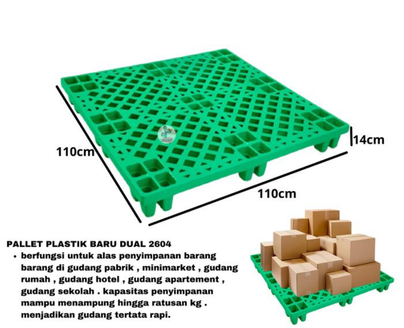 JUAL PALLET PLASTIK BARU GREEN LEAF 2604 UKURAN 110x110x14 CM: Solusi Pallet Plastik Heavy Duty untuk Kebutuhan Industri Modern