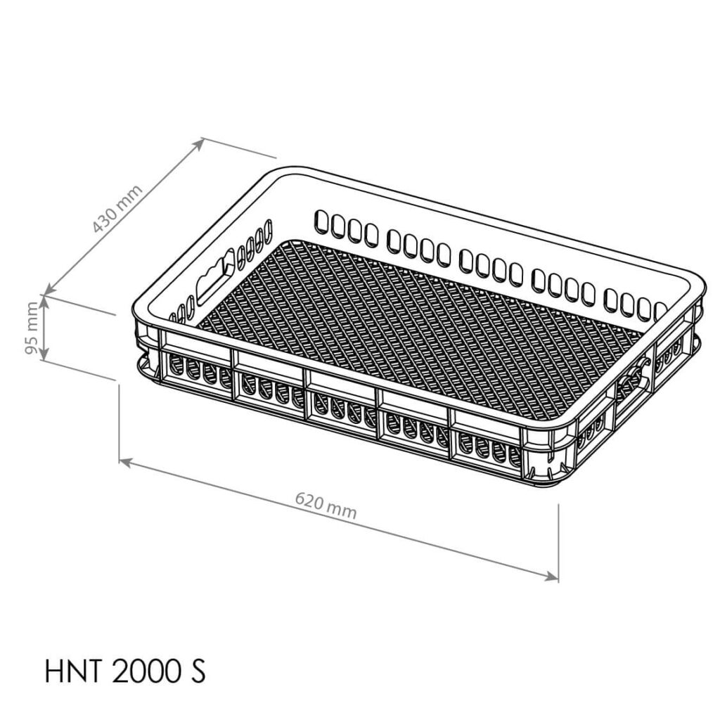 BOX CONTAINER INDUSTRI PLASTIK BERLUBANG HANATA 2000S (KECIL) 62x43x9,5 CM | RAJA RAK GUDANG