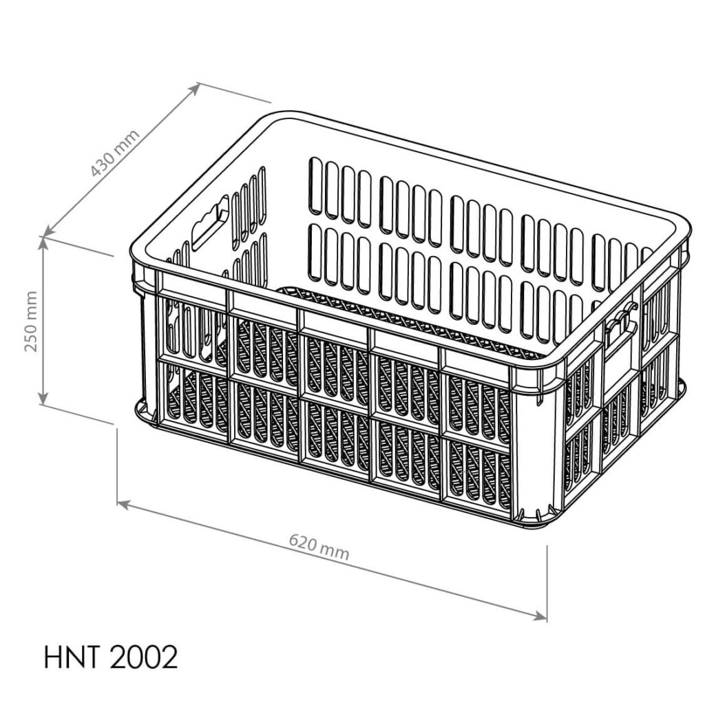 BOX CONTAINER INDUSTRI PLASTIK BERLUBANG HANATA HNT 2002 UK.620 x 430 x 250 MM Solusi Penyimpanan Industri yang Kuat, Higienis & Multifungsi