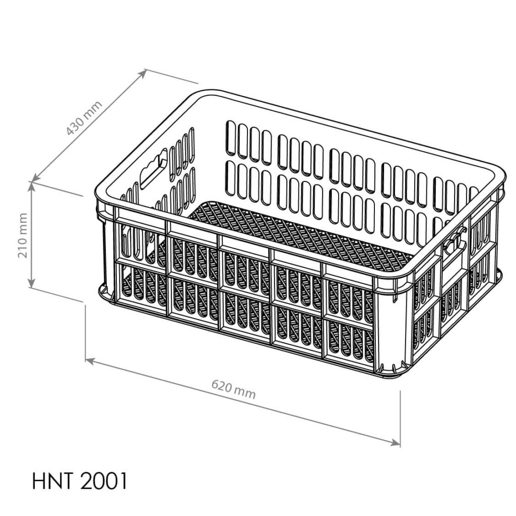 BOX CONTAINER INDUSTRI KECIL PLASTIK BERLUBANG HANATA HNT 2001 UKURAN 620 x 430 x 215 MM: Solusi Praktis untuk Penyimpanan dan Distribusi Barang