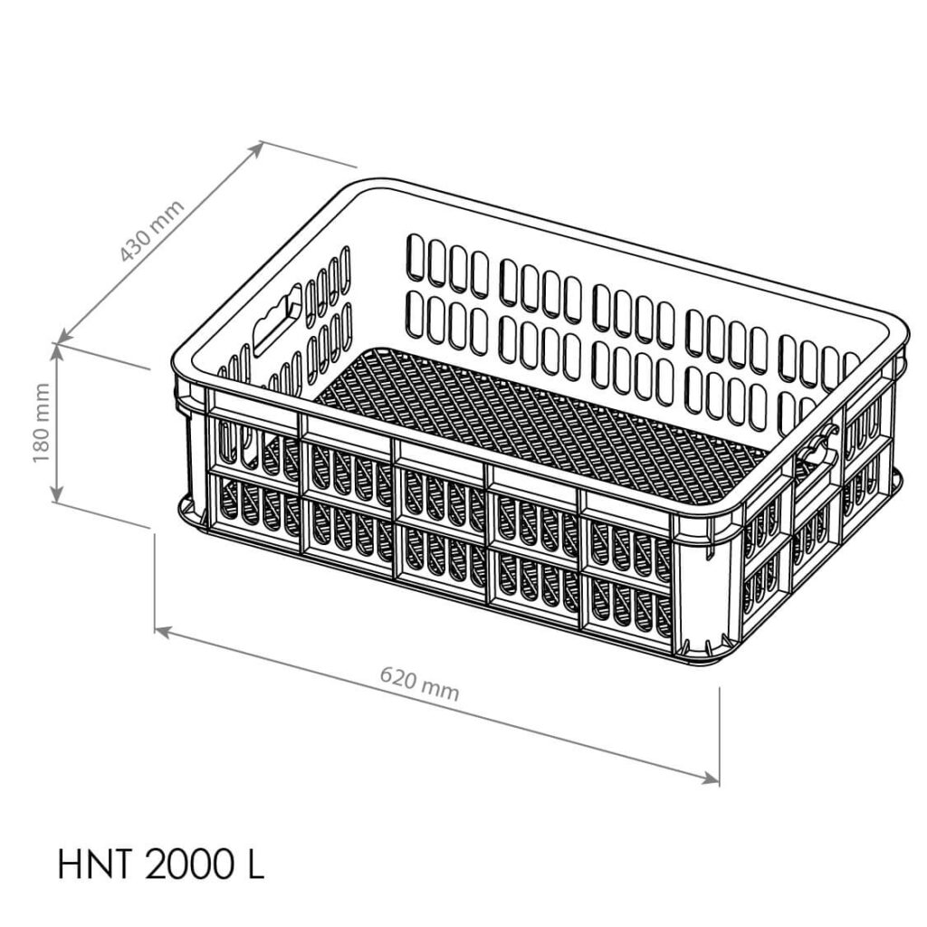 BOX CONTAINER INDUSTRI PLASTIK BERLUBANG HANATA 2000L (LARGE) 62x43x18 CM | RAJA RAK GUDANG