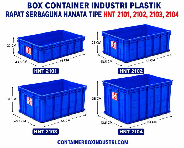 BOX CONTAINER INDUSTRI PLASTIK RAPAT SERBAGUNA HANATA HNT 2101, 2102, 2103, 2104 BIRU