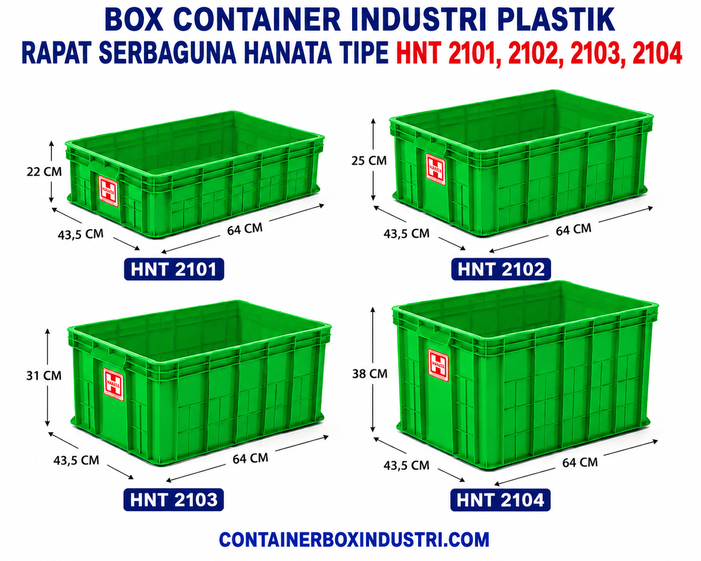 BOX CONTAINER INDUSTRI PLASTIK RAPAT SERBAGUNA HANATA HNT 2101, 2102, 2103, 2104 HIJAU