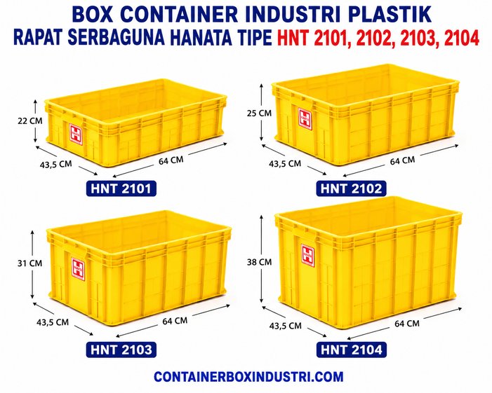 BOX CONTAINER INDUSTRI PLASTIK RAPAT SERBAGUNA HANATA HNT 2101, 2102, 2103, 2104 KUNING