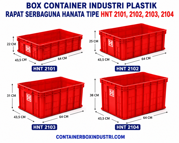 BOX CONTAINER INDUSTRI PLASTIK RAPAT SERBAGUNA HANATA HNT 2101, 2102, 2103, 2104 MERAH