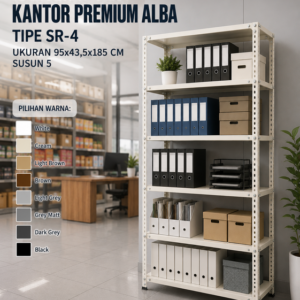 RAK ARSIP BESI KANTOR PREMIUM ALBA TIPE SR-4 SUSUN 5, UKURAN 95x43,5x185 CM | RAJA RAK GUDANG